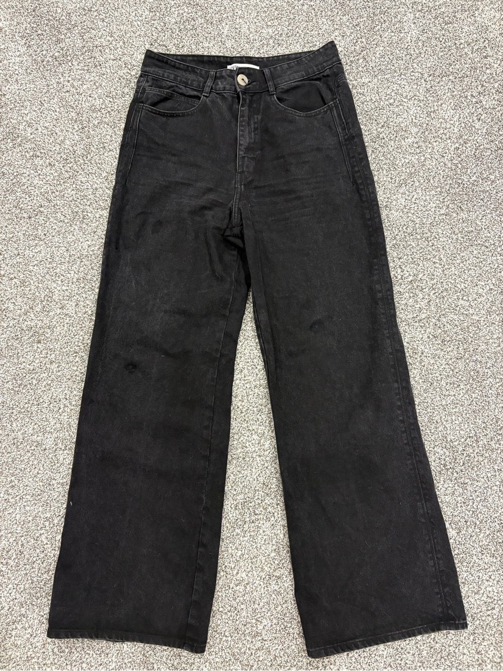 Zara Black High Rise Wide Leg Jeans Full Length Size US 10 EU 42